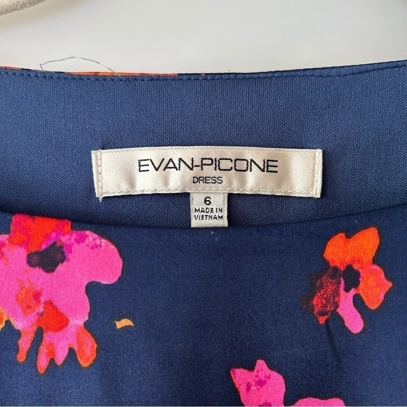 [6] Evan Picone Navy Blue Midi Length Dress with Orange & Pink Floral Pattern - Picture 7 of 10